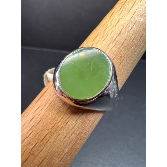 Vintage MCM Sterling Silver Nephrite Jade Ring – Size 10 - Picture 2 of 15